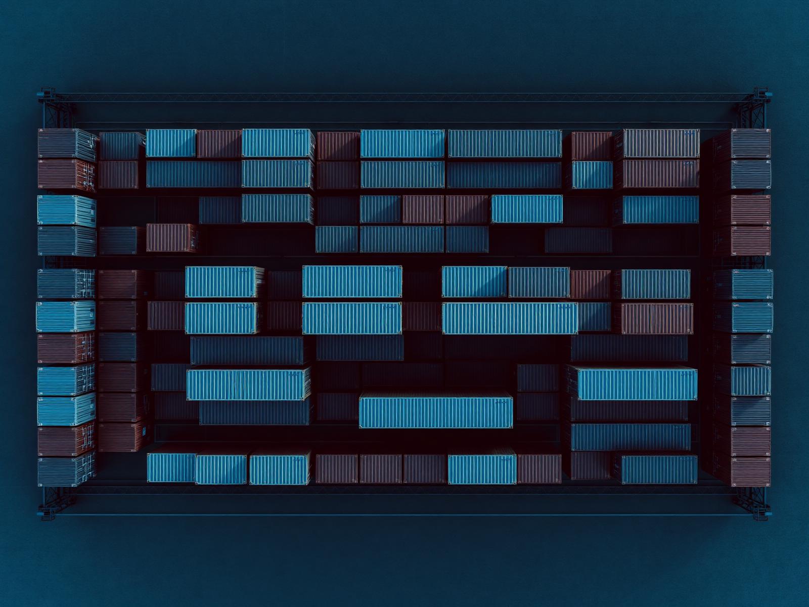 Aerial view of shipping containers